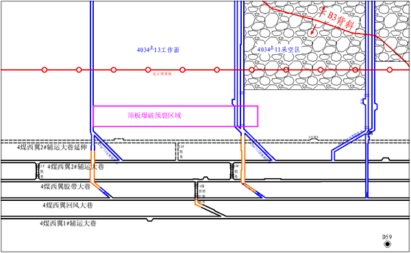 1774333665163836.png 圖1 4034上13工作面大巷保護煤柱頂板爆破預裂區(qū)域平面位置圖_副本.png